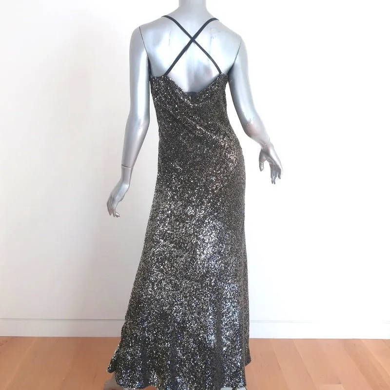 Elie Tahari Jazzie Sequined Gown Silver/Gold Size Extra Small Maxi Dress