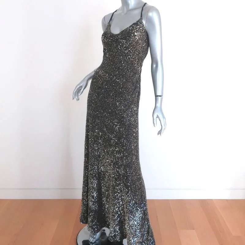 Elie Tahari Jazzie Sequined Gown Silver/Gold Size Extra Small Maxi Dress