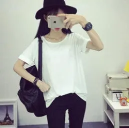 fashion Women's Clothes Shirt O-neck Her boyfriend wind edge pure color