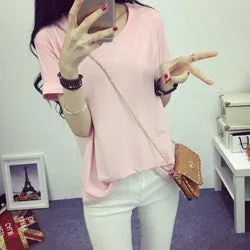 fashion Women's Clothes Shirt O-neck Her boyfriend wind edge pure color