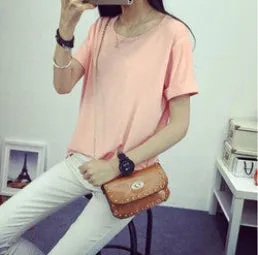 fashion Women's Clothes Shirt O-neck Her boyfriend wind edge pure color