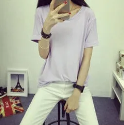 fashion Women's Clothes Shirt O-neck Her boyfriend wind edge pure color