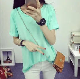 fashion Women's Clothes Shirt O-neck Her boyfriend wind edge pure color