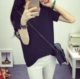 fashion Women's Clothes Shirt O-neck Her boyfriend wind edge pure color