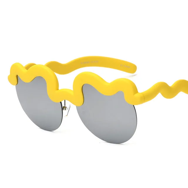 Fashion Women's Semi-Rimless Summer Sunglasses -White Blue,Orange Gray,Pink Gray,Black,Yellow Silver
