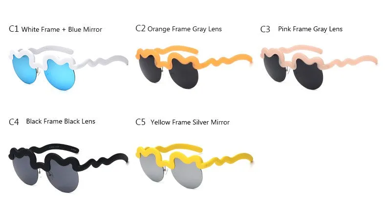 Fashion Women's Semi-Rimless Summer Sunglasses -White Blue,Orange Gray,Pink Gray,Black,Yellow Silver