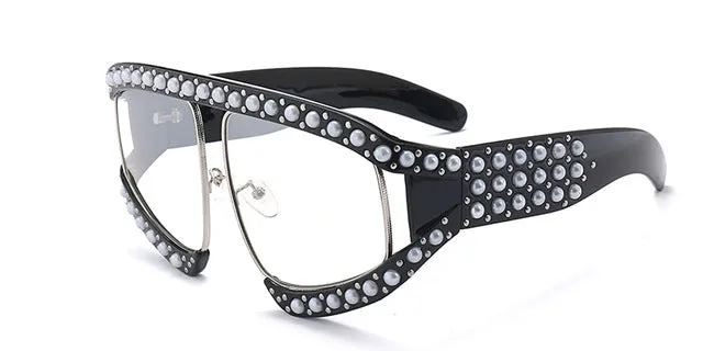 Fashion Women's Summer Sunglasses With Pearl Rivets - Red,Black