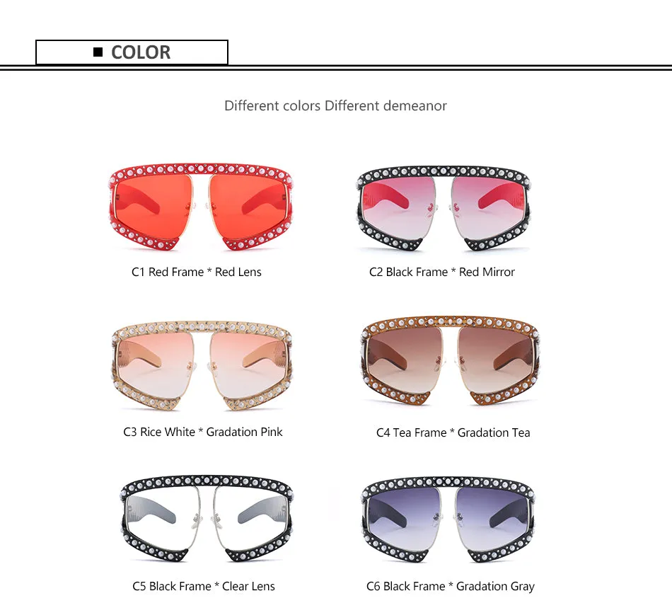 Fashion Women's Summer Sunglasses With Pearl Rivets - Red,Black