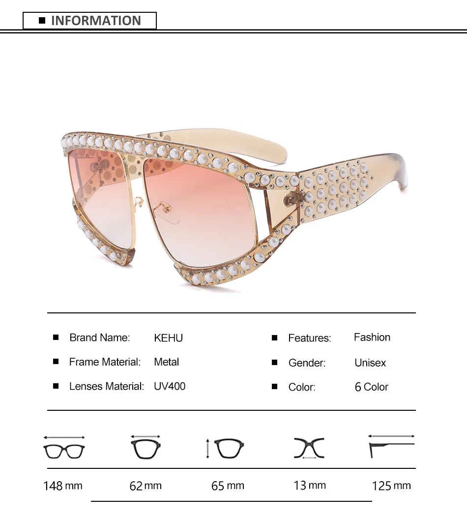 Fashion Women's Summer Sunglasses With Pearl Rivets - Red,Black