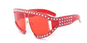 Fashion Women's Summer Sunglasses With Pearl Rivets - Red,Black