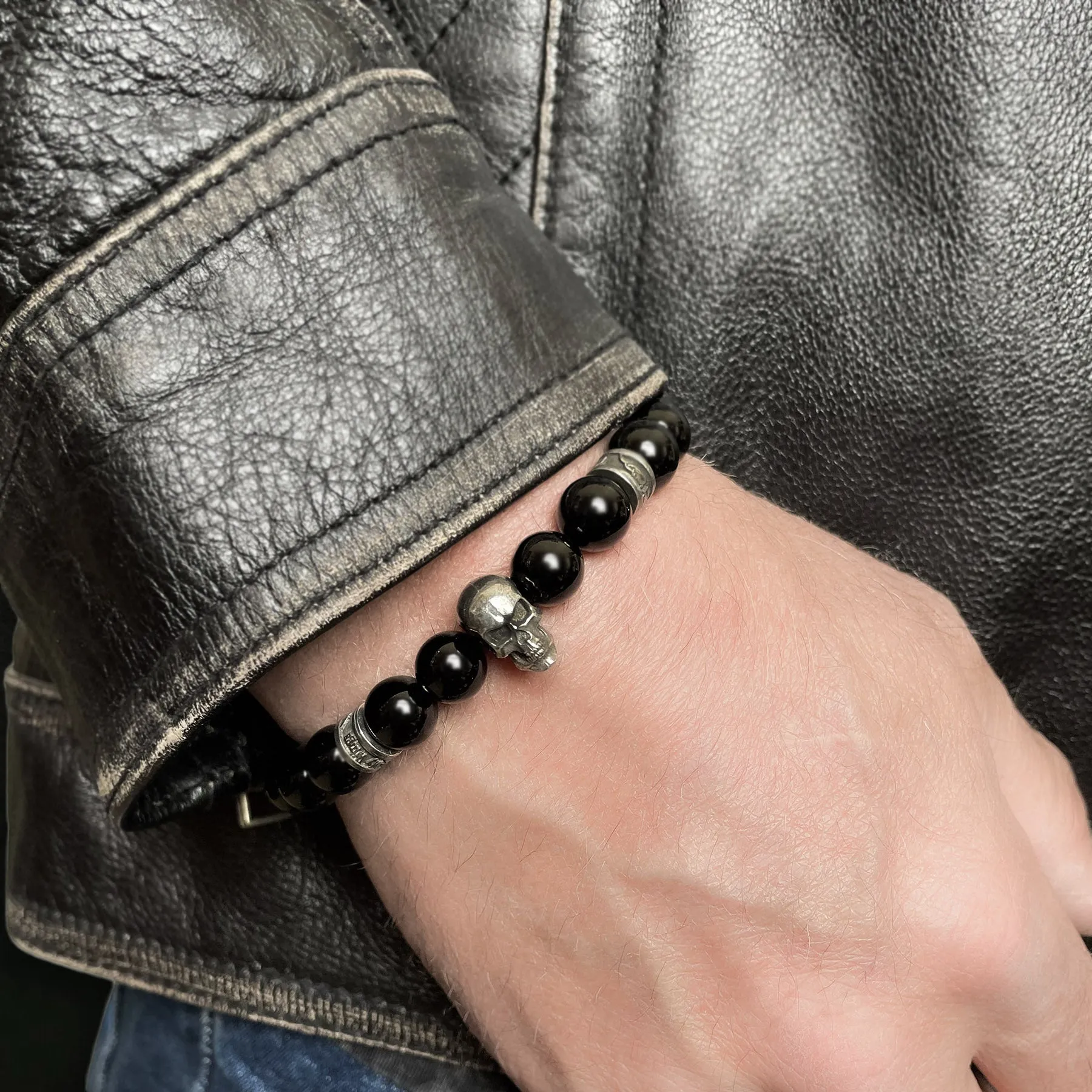 Fearless Skull Beaded Bracelet Onyx