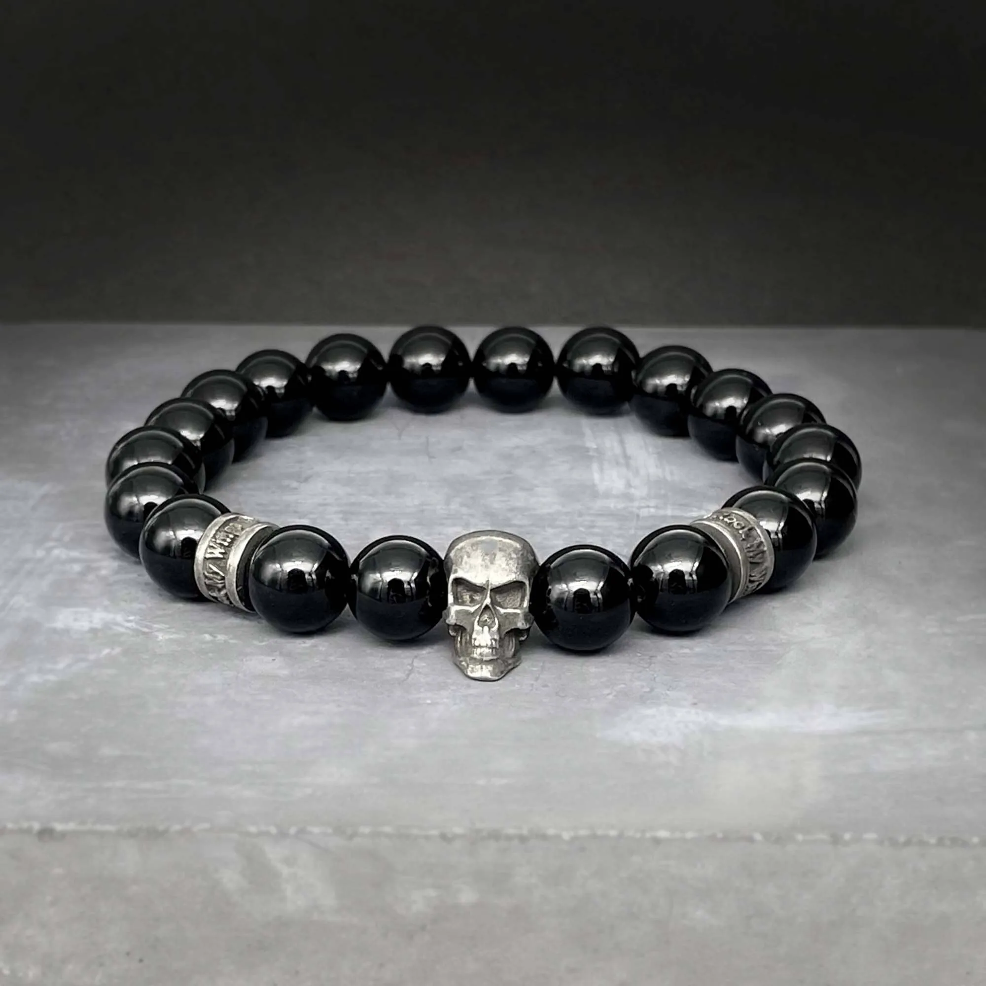 Fearless Skull Beaded Bracelet Onyx