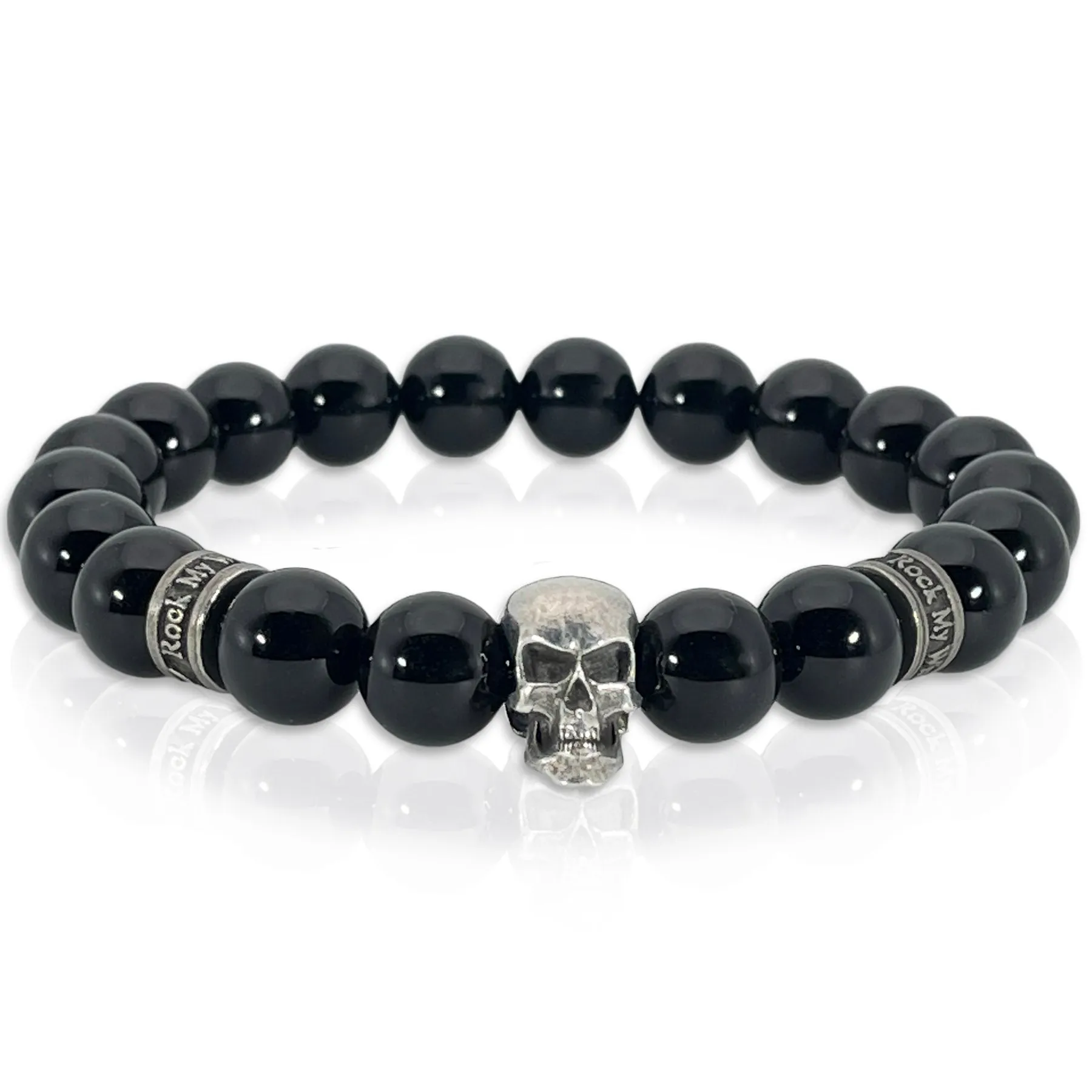 Fearless Skull Beaded Bracelet Onyx