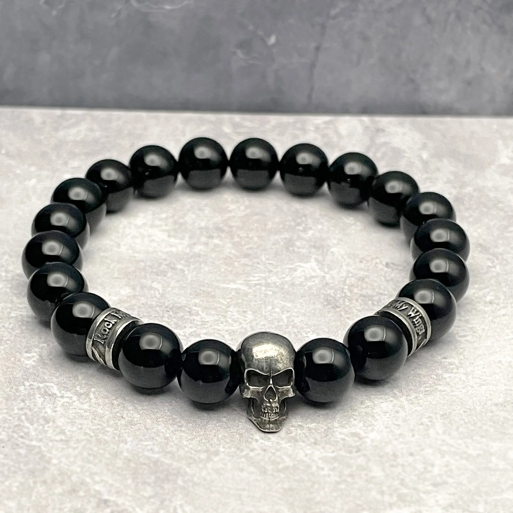 Fearless Skull Beaded Bracelet Onyx