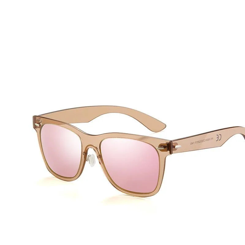 Flat Lens Rimless Square Frame Polarized Sunglasses - Blue,Pink