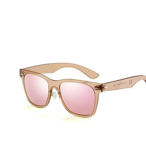 Flat Lens Rimless Square Frame Polarized Sunglasses - Blue,Pink