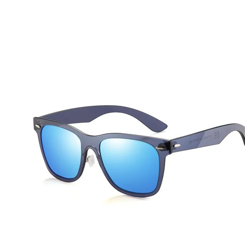 Flat Lens Rimless Square Frame Polarized Sunglasses - Blue,Pink