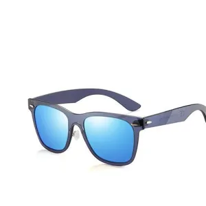 Flat Lens Rimless Square Frame Polarized Sunglasses - Blue,Pink