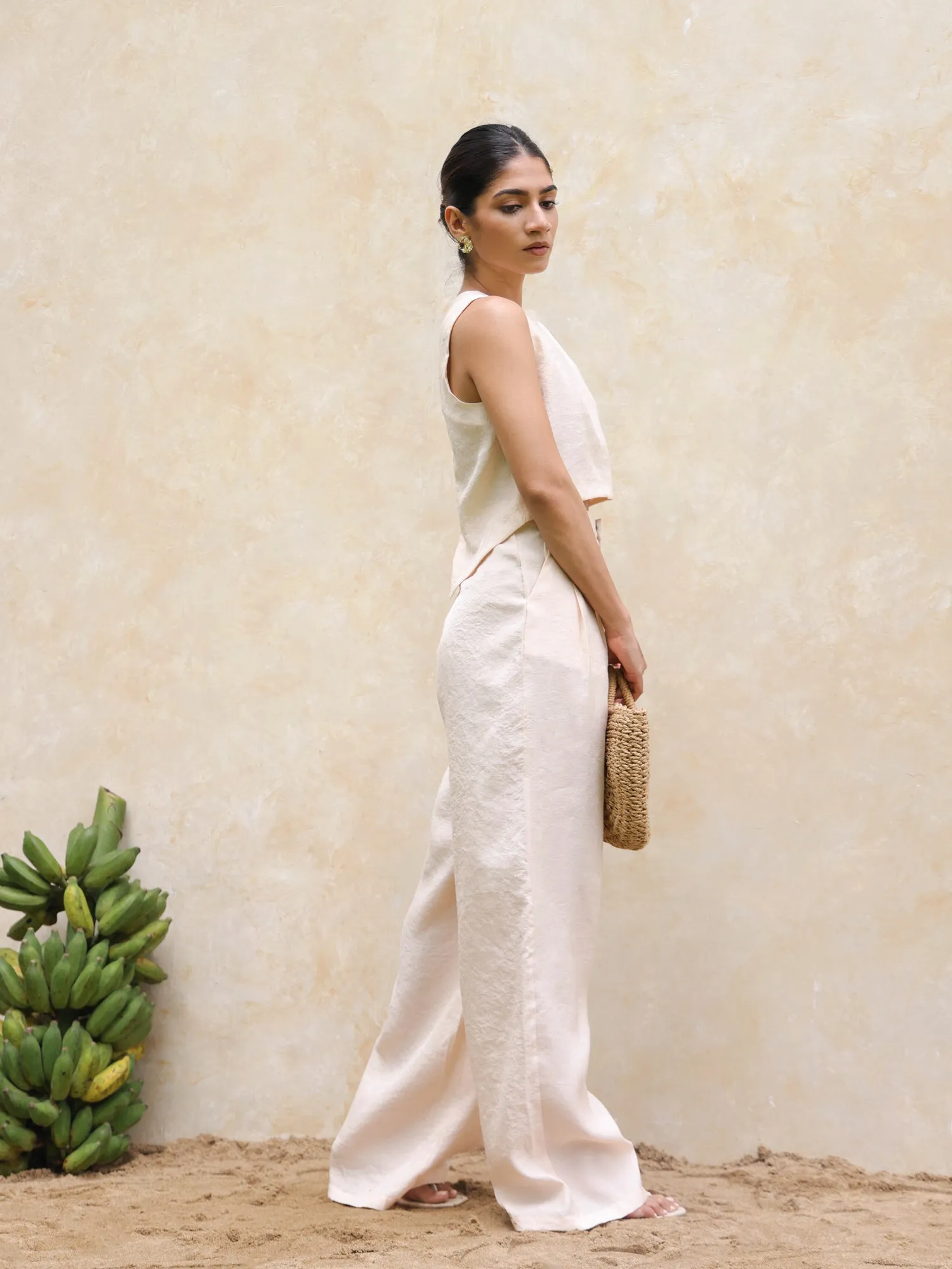 Front Pleated Wide Leg Pant