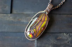 Fused Glass "Fire" Pendant with Copper Wire Wrapping
