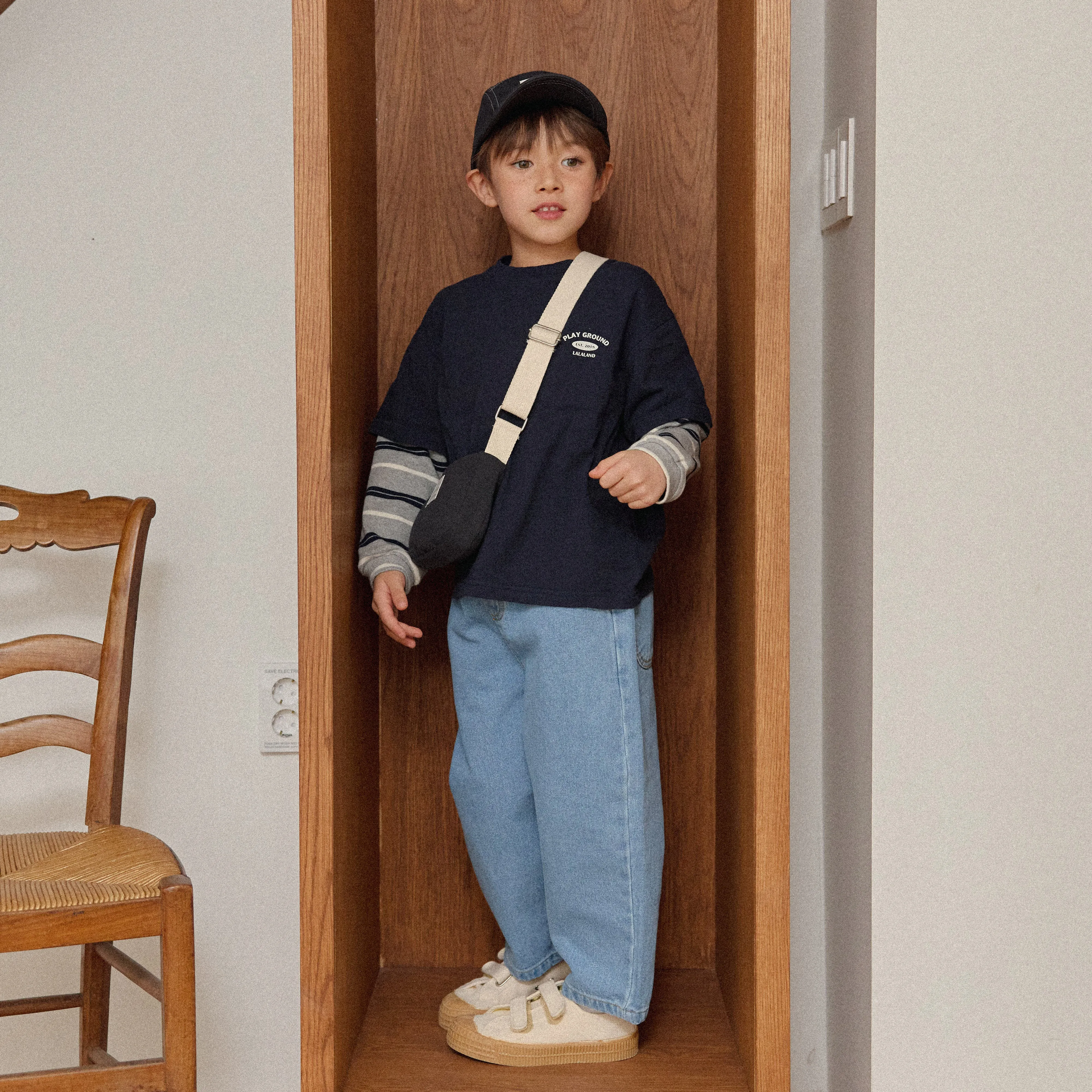 Girls & Boys Layered LS Tee - Navy