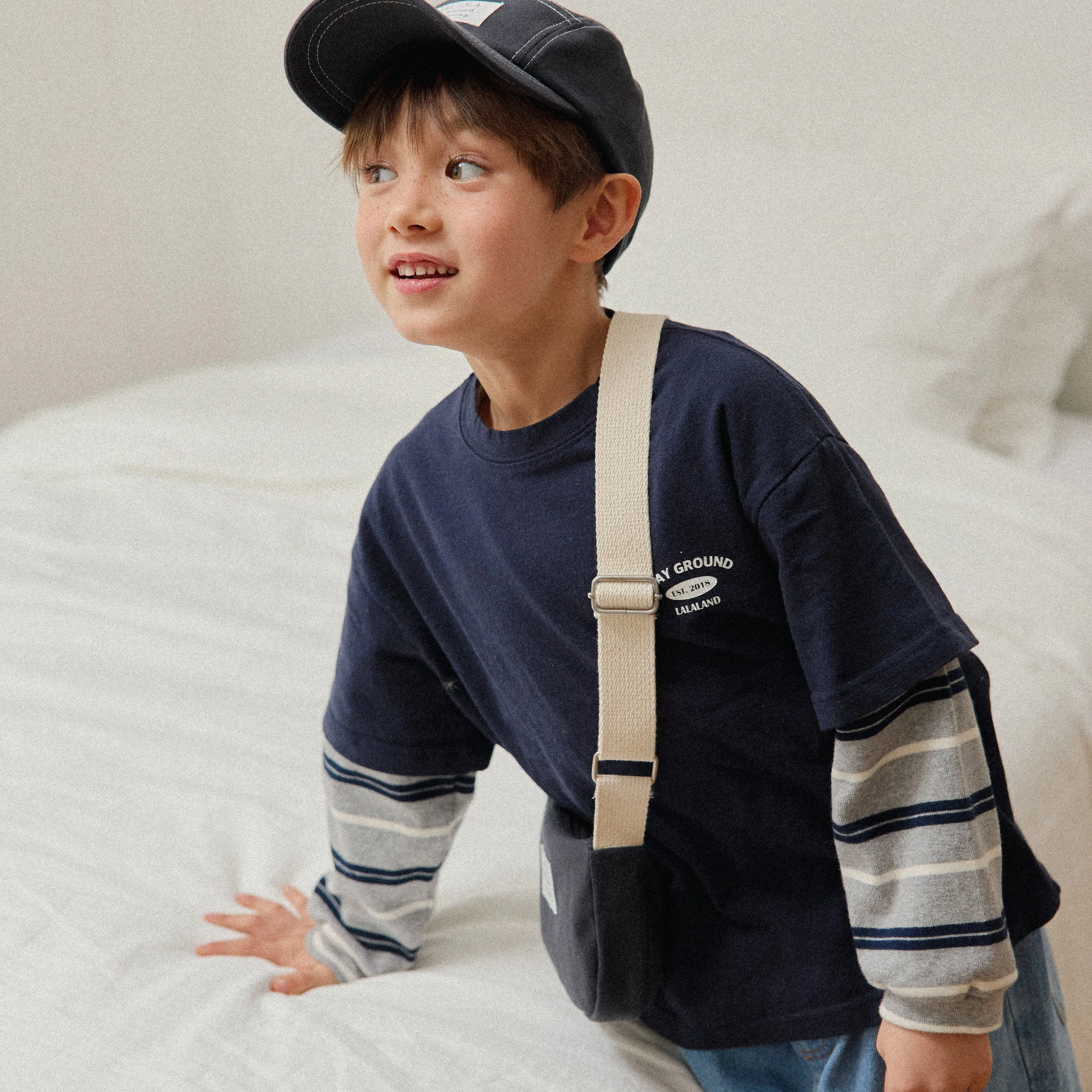 Girls & Boys Layered LS Tee - Navy
