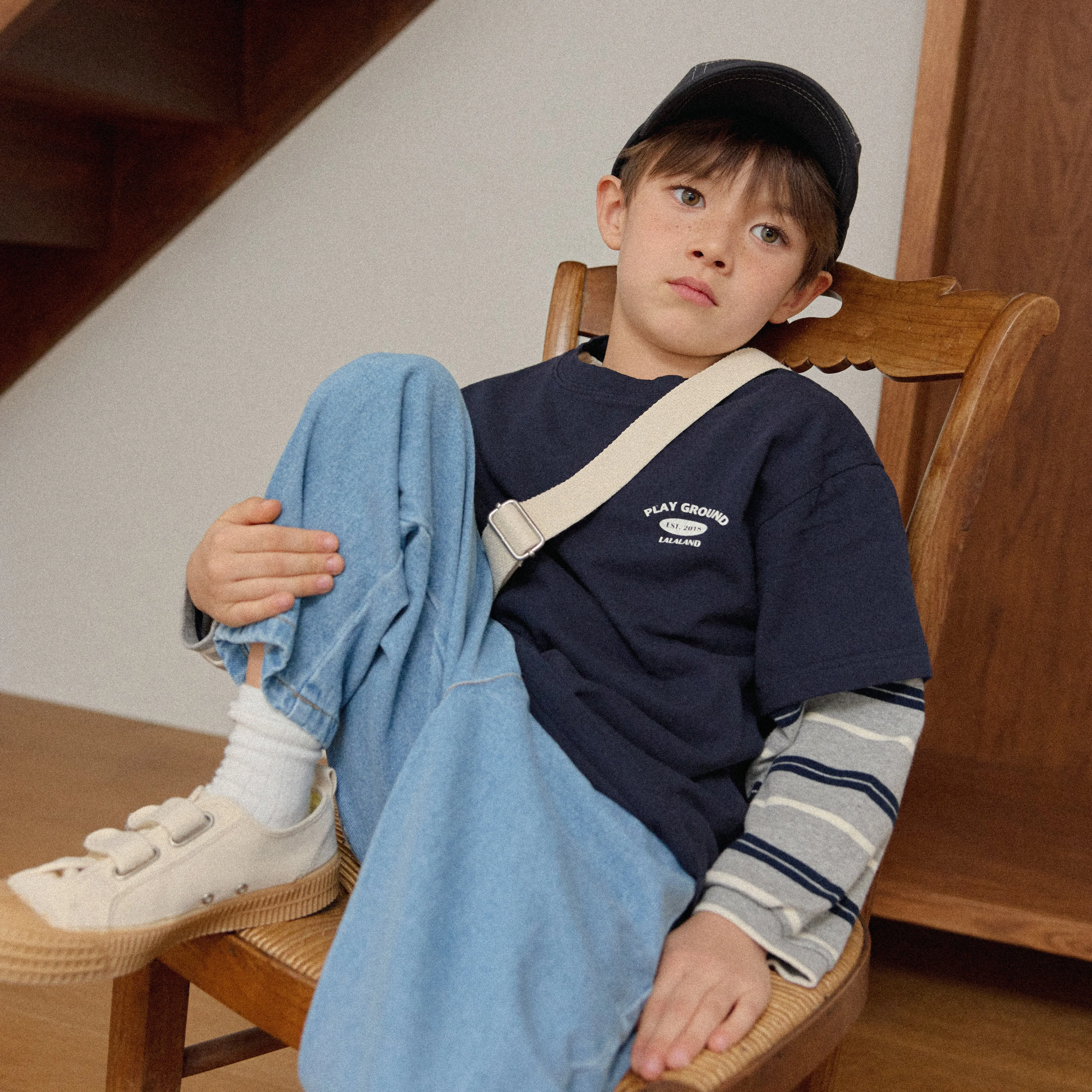 Girls & Boys Layered LS Tee - Navy