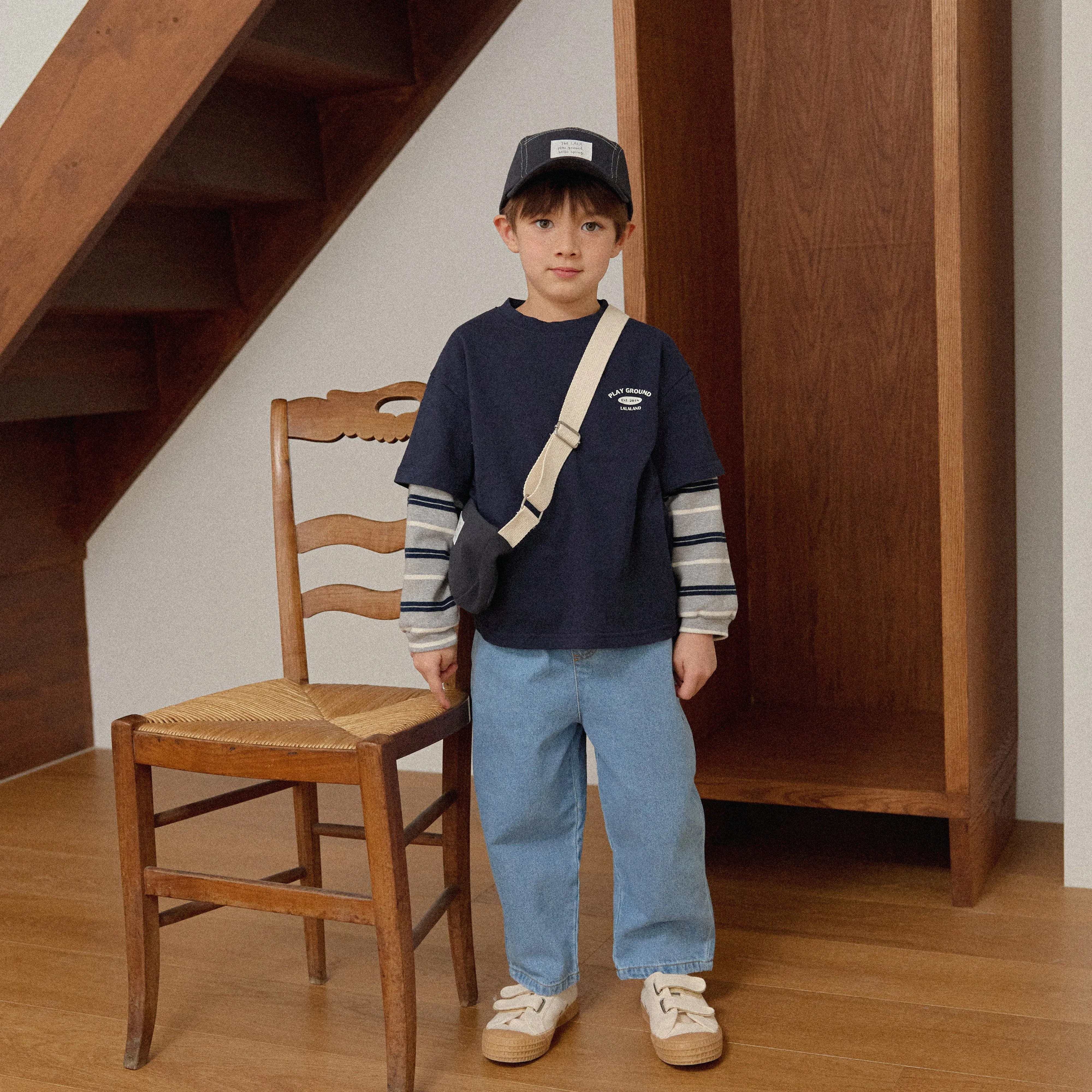 Girls & Boys Layered LS Tee - Navy