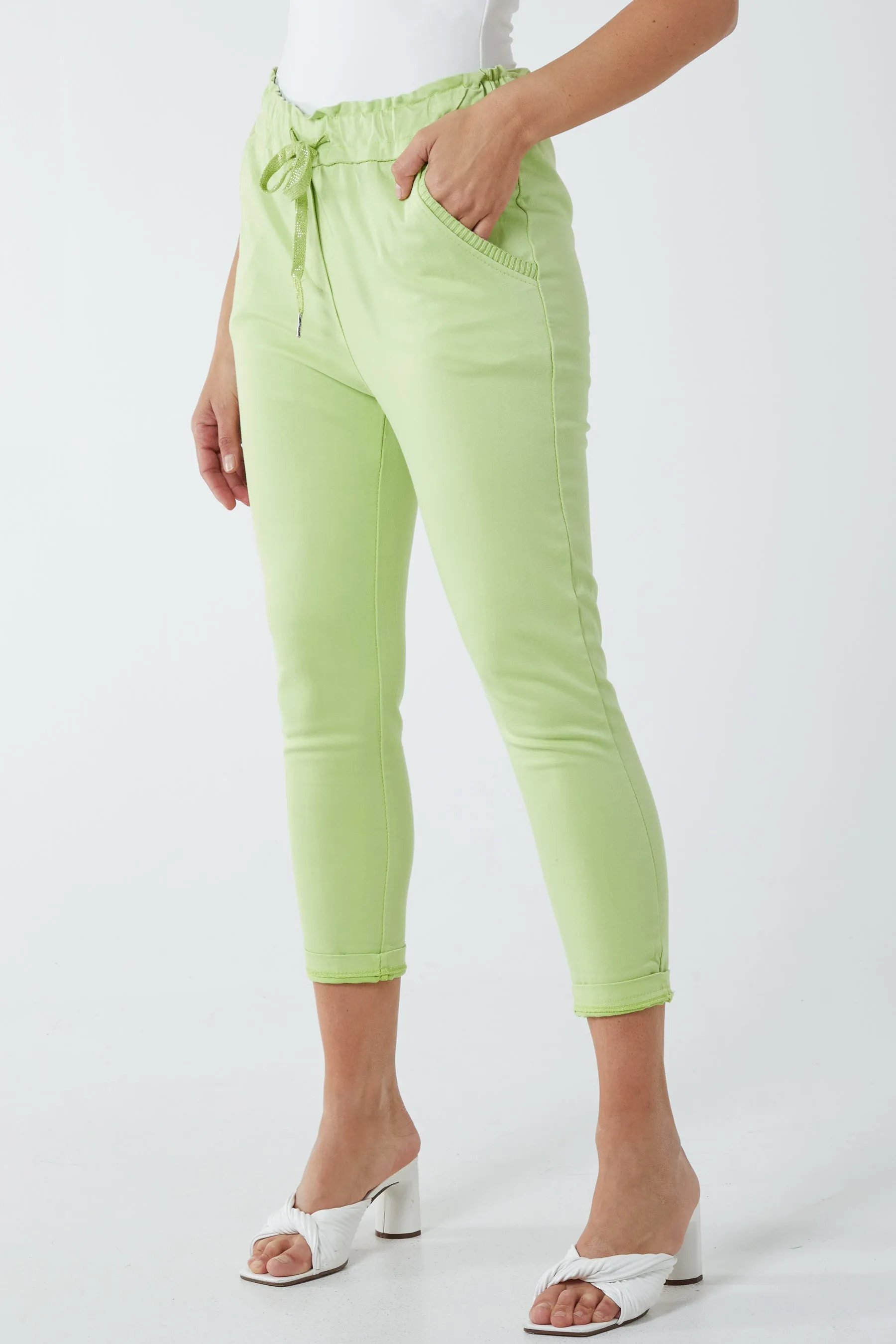 Glitter Drawstring Pocket Panel Trousers