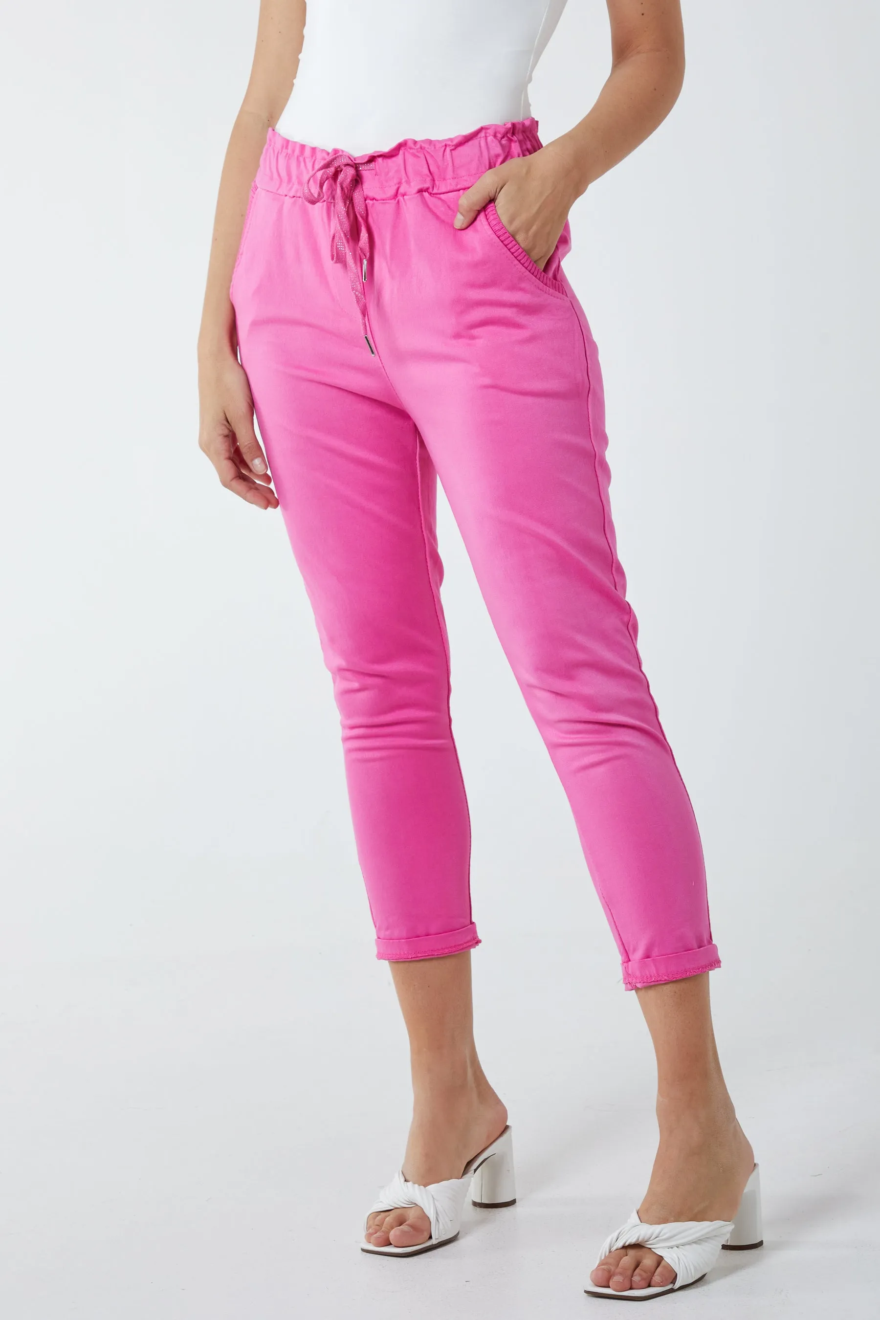 Glitter Drawstring Pocket Panel Trousers