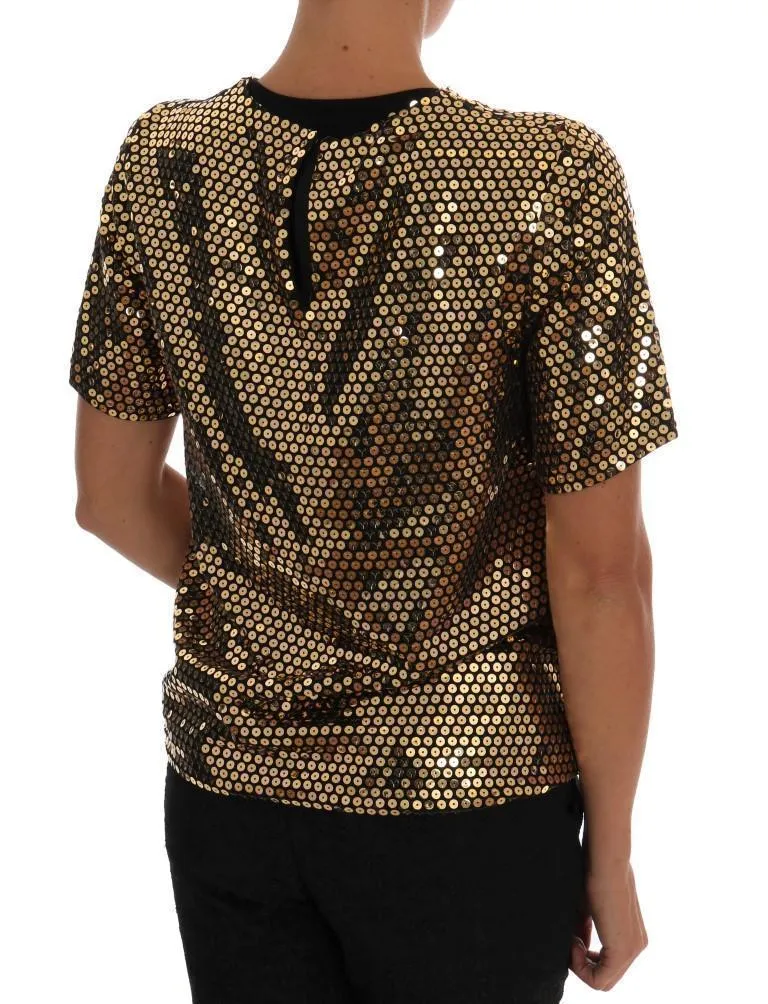 Gold Sequined Crewneck T-Shirt