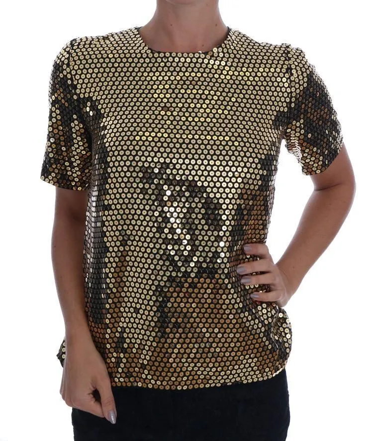 Gold Sequined Crewneck T-Shirt