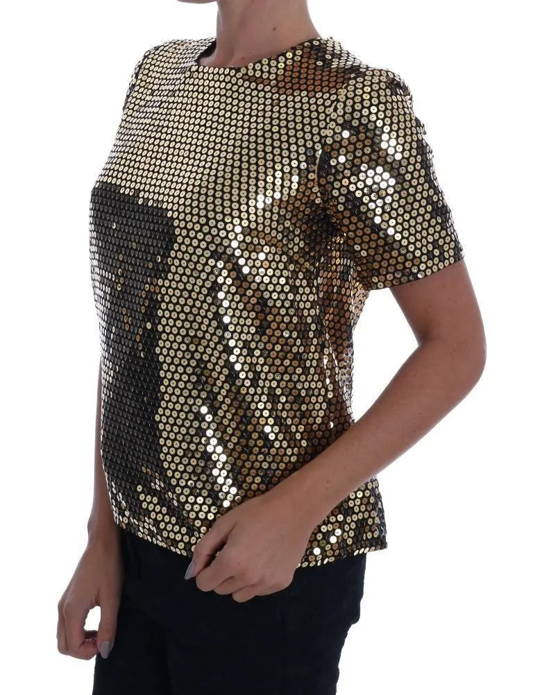 Gold Sequined Crewneck T-Shirt