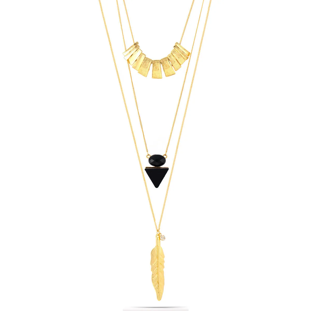 GOLD THREE LAYERED  NECKLACES #SWR-CP3320 (OB15)