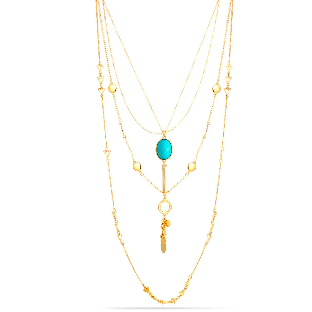 GOLD TURQUOISE LAYERED  NECKLACES #SQ5011 (SH9)