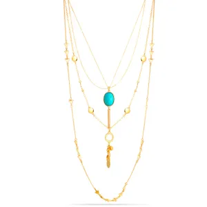 GOLD TURQUOISE LAYERED  NECKLACES #SQ5011 (SH9)