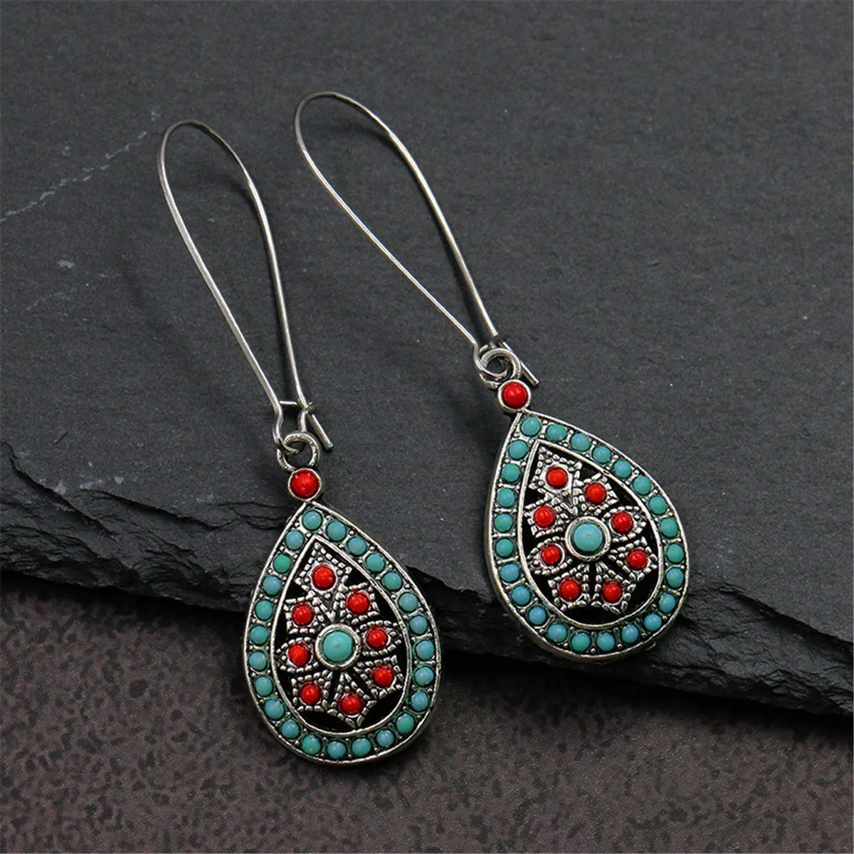Green & Red Teardrop Earrings