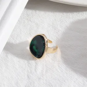Green Resin & 18K Gold-Plated Triangle Open Ring