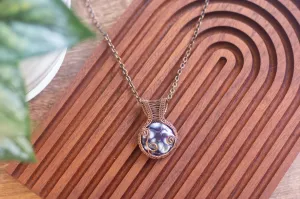 Grey, Blue, and White Fused Glass Pendant with Copper Wire Wrapping