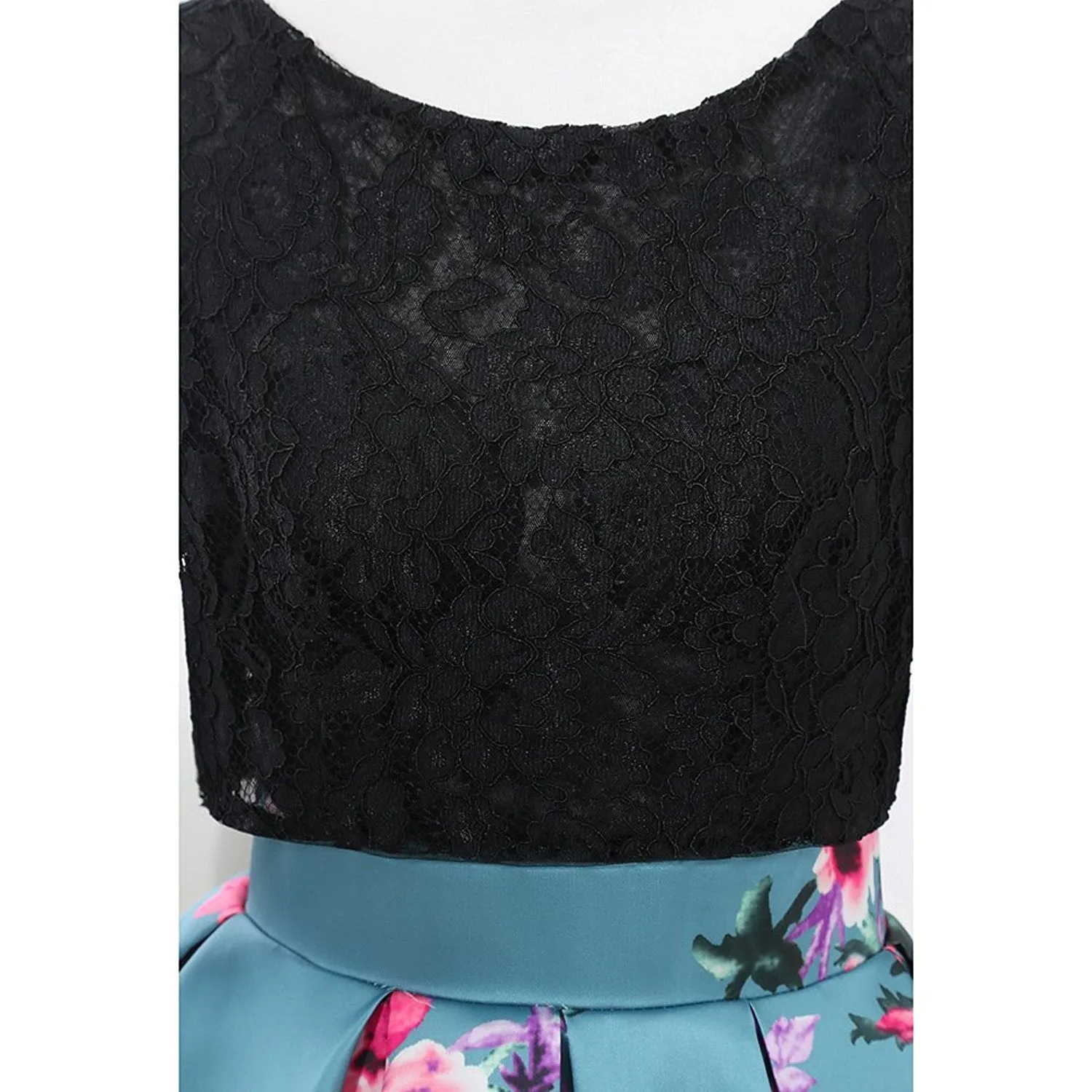 Half Sleeve Lace Print Prom Dress