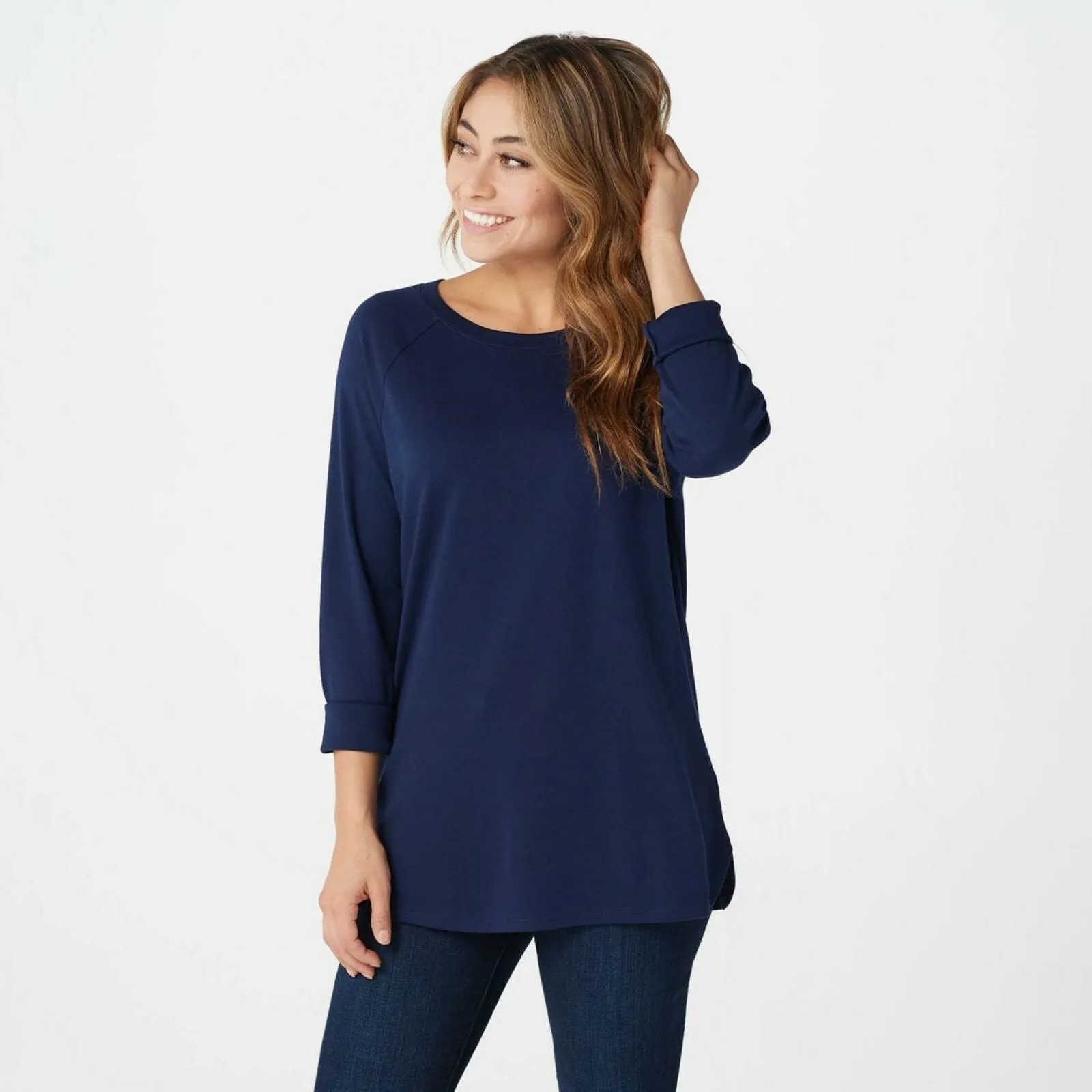 Isaac Mizrahi Live! Essentials Women's Pima Cotton Raglan Top Navy XL