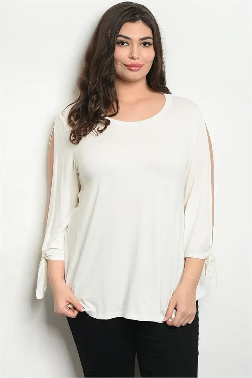Ivory Slit Sleeve Plus Size Top