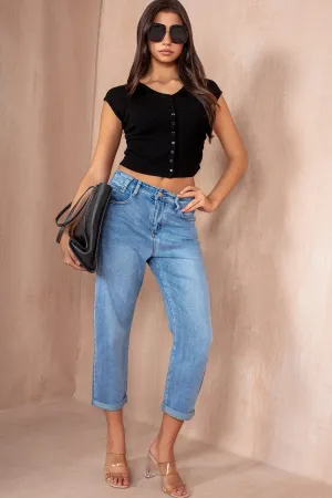 Jenna Blue Ankle Grazer Mom Jeans