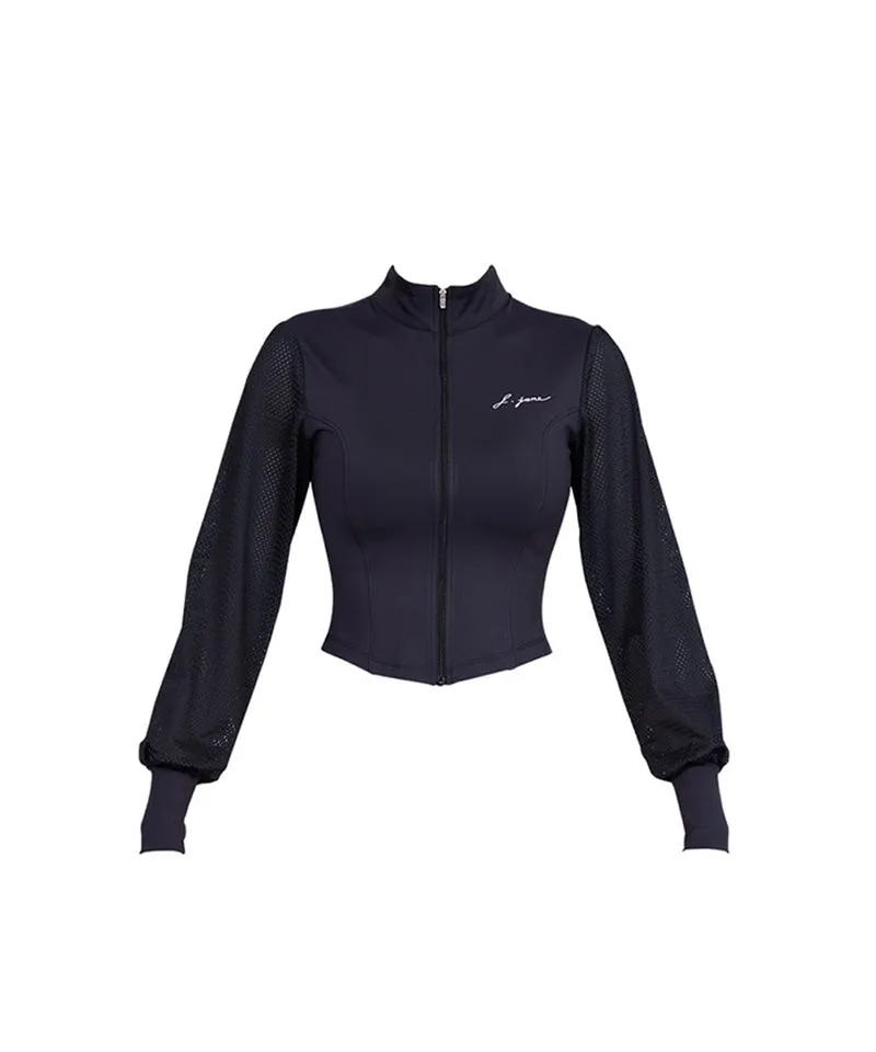 J.Jane Mesh Sleeve Cropped Jacket - Black