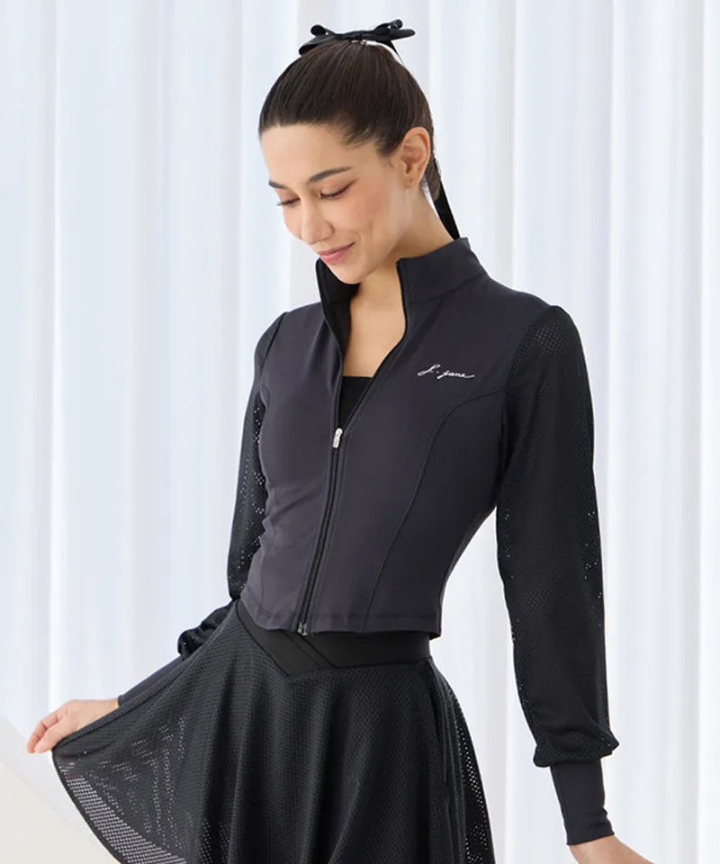 J.Jane Mesh Sleeve Cropped Jacket - Black