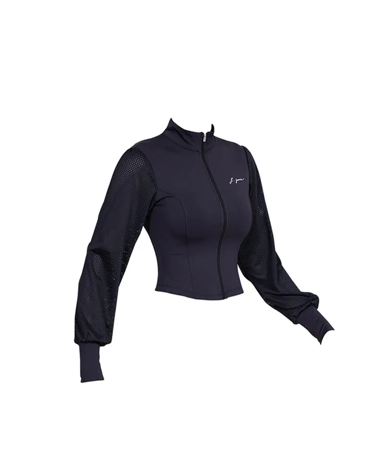 J.Jane Mesh Sleeve Cropped Jacket - Black
