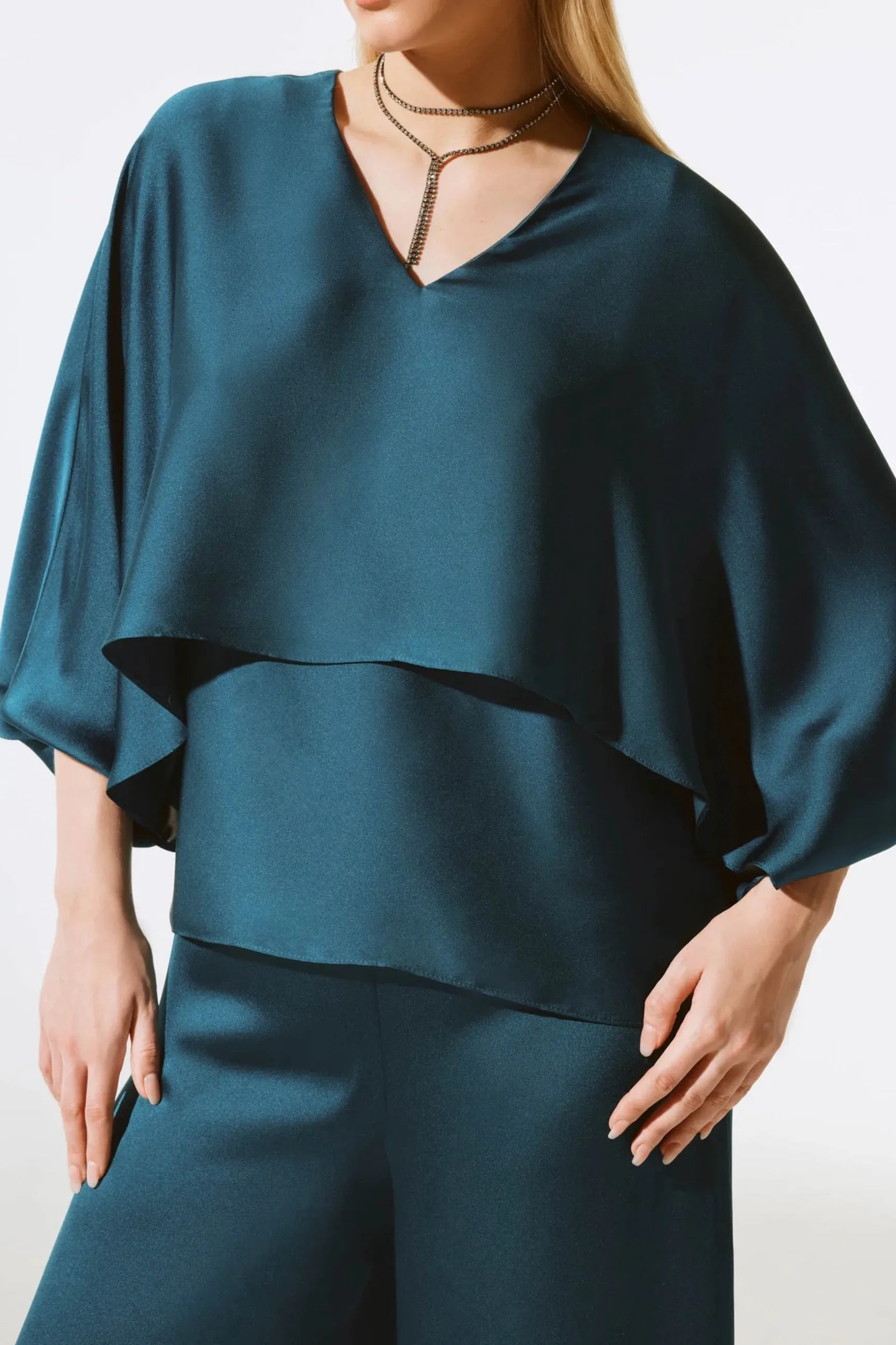 Joseph Ribkoff Layered Batwing Sleeve Satin Top 243790