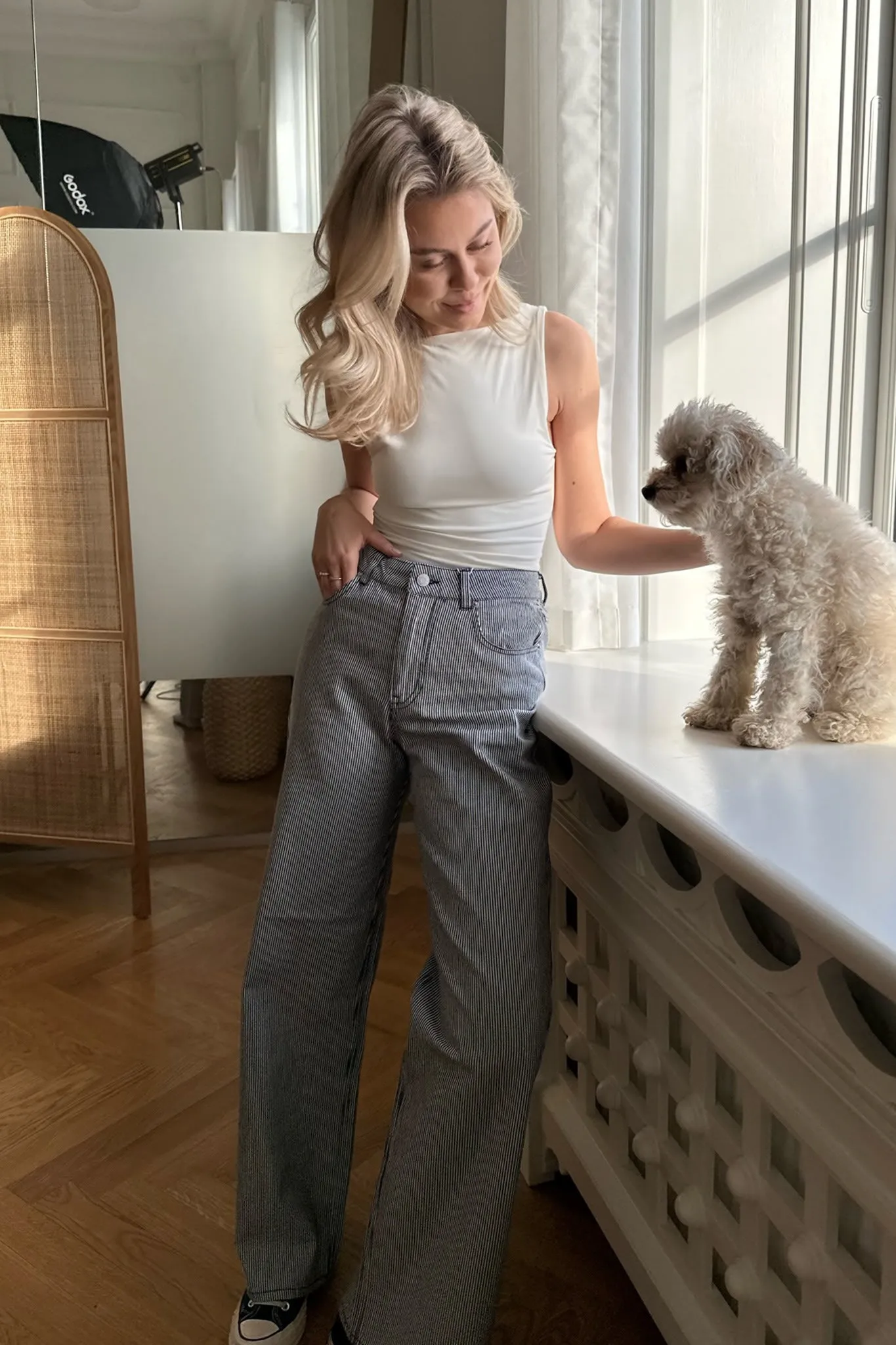 JXHoney Jeans - Grå Hvid Stribet