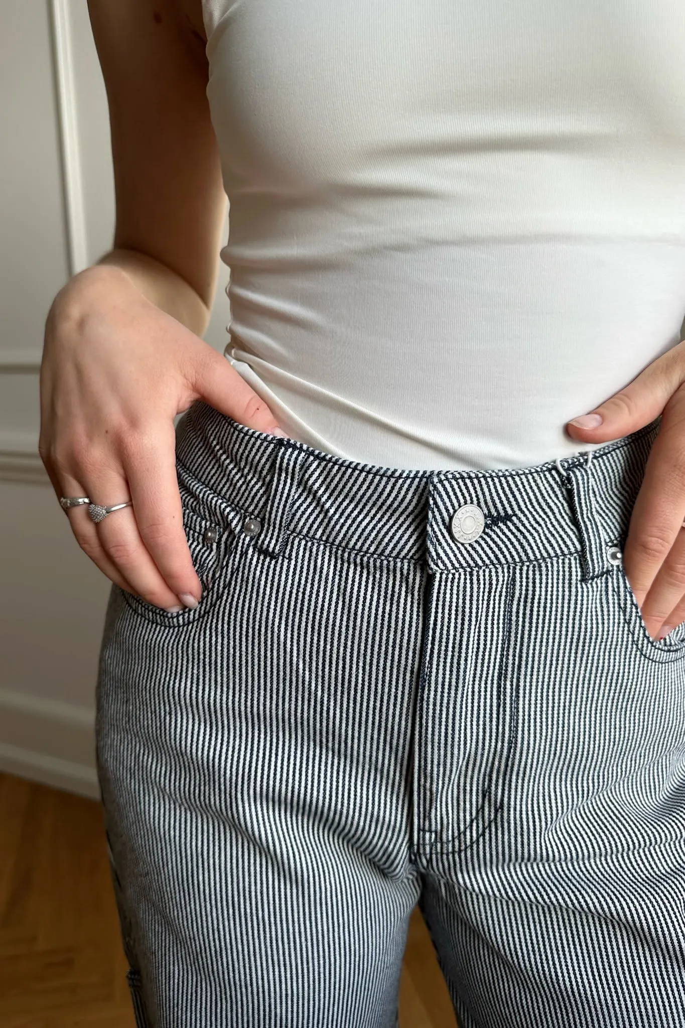 JXHoney Jeans - Grå Hvid Stribet