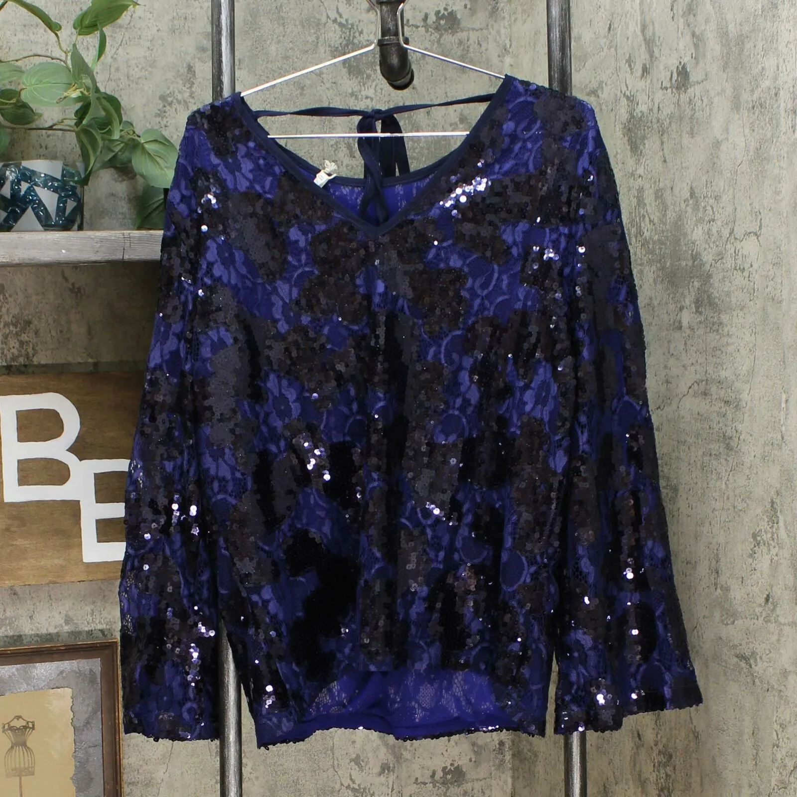 LaBellum by Hillary Scott Women's Sequin Bell Sleeve Blouse